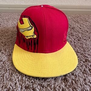 New Era Red and Yellow Iron Man Embroidered Fitted Hat. 7 3/8